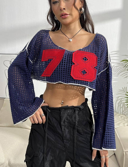 Top Cropped de Punto con Parches