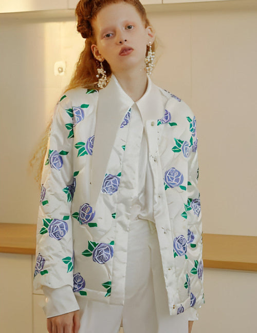 Original design Loose round neck rose print cotton women autumn and