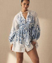 Vestido Corto Floral de Manga Abullonada
