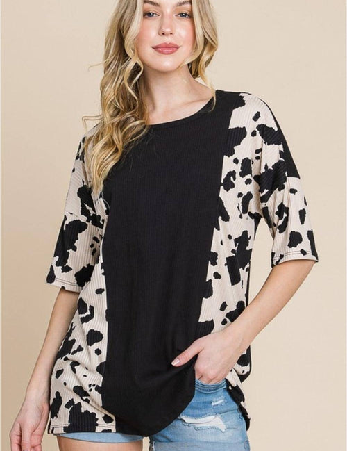 BOMBOM Rodeo Love Ribbed Animal Contrast Tee