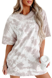 White Tie-dye Round Neck Short Sleeve Top