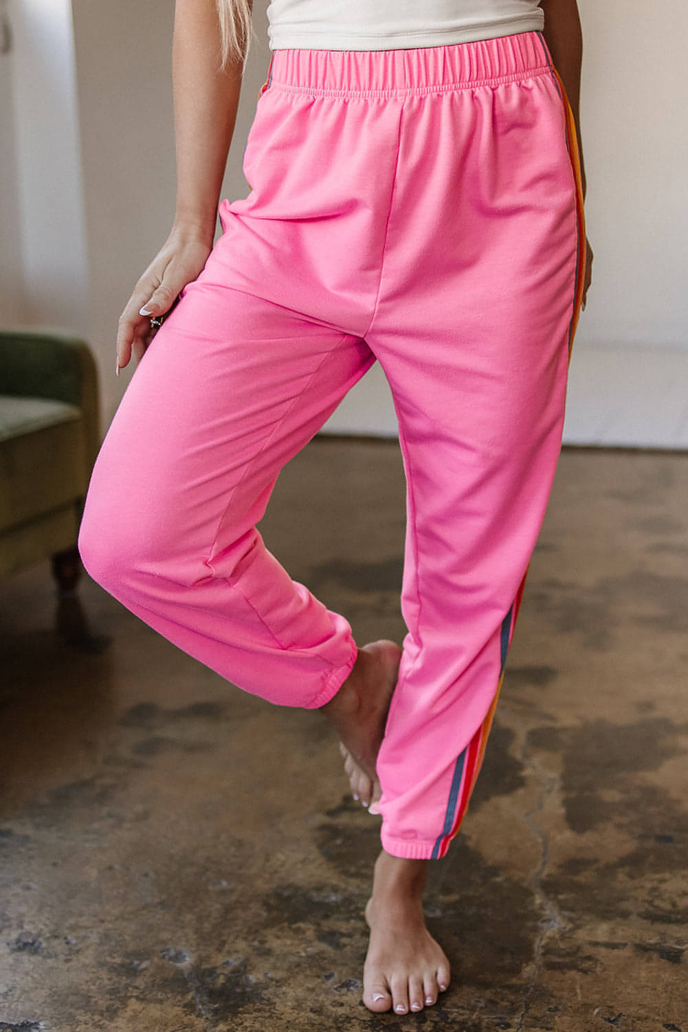 Pink Counting Rainbows High Waist Sweatpants
