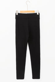 Black Solid Drawstring Waist Thermal Lined Leggings
