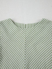 Stripe Textured Round Neck Short Puff Sleeve Blouse