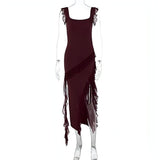 Vestido Largo sin Mangas con Flecos