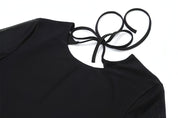 Temperament Crew Neck Horn Long Sleeve Mesh Dress Skinny Skirt