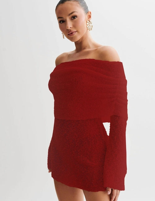 Vestido Bodycon de Punto Hombros Descubiertos