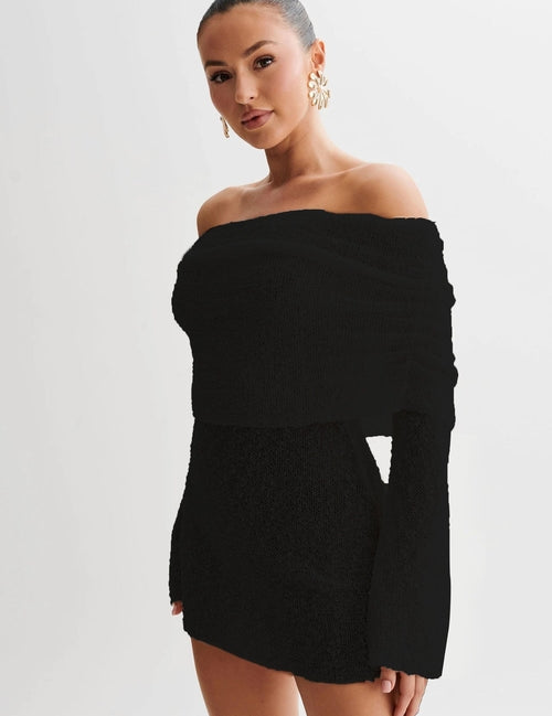 Vestido Bodycon de Punto Hombros Descubiertos