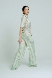 Light Weight Cotton Knit Long Wide Trousers Green