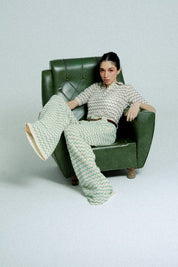Light Weight Cotton Knit Long Wide Trousers Green