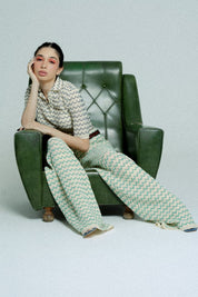 Light Weight Cotton Knit Long Wide Trousers Green