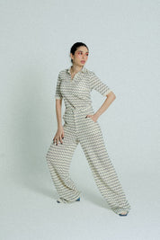 Light Weight Cotton Knit Long Wide Trousers Marine