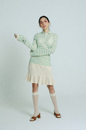 Light Weight Cotton Knit High Waist Skirt with Ruffled Hem Sand - PRE