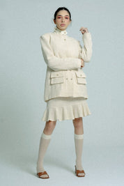 Light Weight Cotton Knit High Waist Skirt with Ruffled Hem Sand - PRE