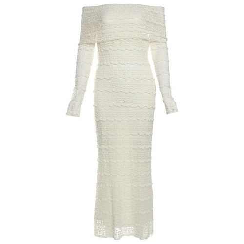 Vestido Maxi de Encaje Hombros Descubiertos