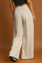 Apricot Loop Drawstring Casual Wide Leg Pants