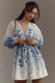 LuneluX™ – Vintage Puff Sleeve Stand Collar Dress